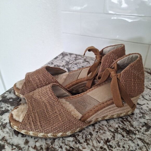 Ugg ankle strap wedge espadrille wool sandals size 9 - Picture 6 of 11